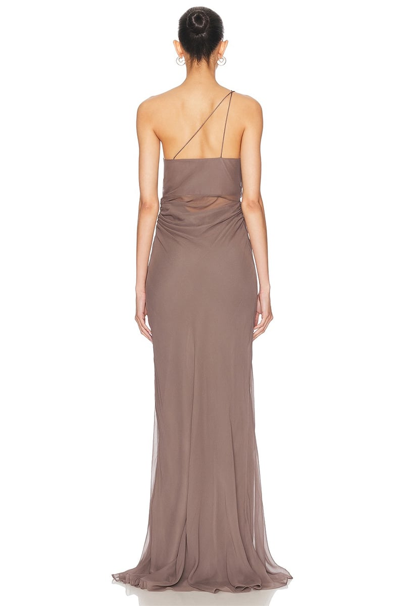 Celestia Strappy Chiffon Gown | Jewelclues #color_mocha