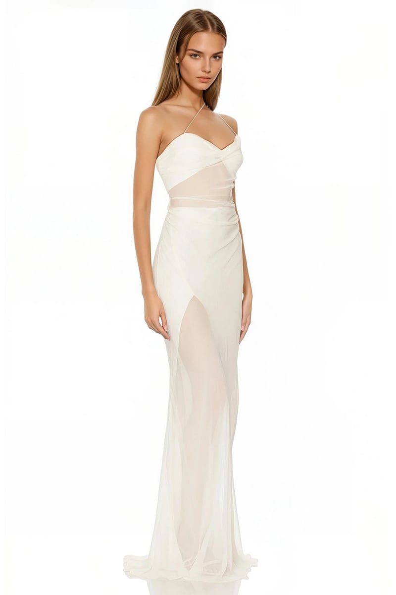 Celestia Strappy Chiffon Gown | Jewelclues #color_white
