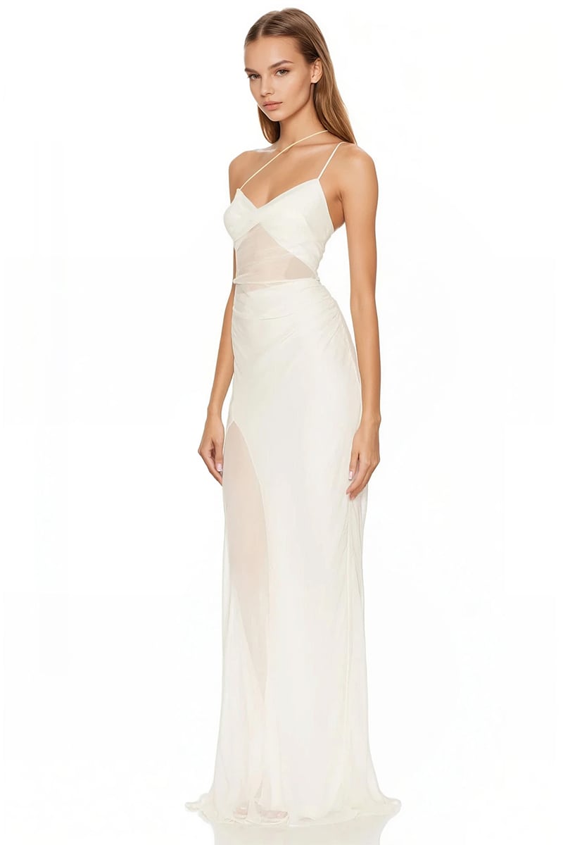 Celestia Strappy Chiffon Gown | Jewelclues #color_white
