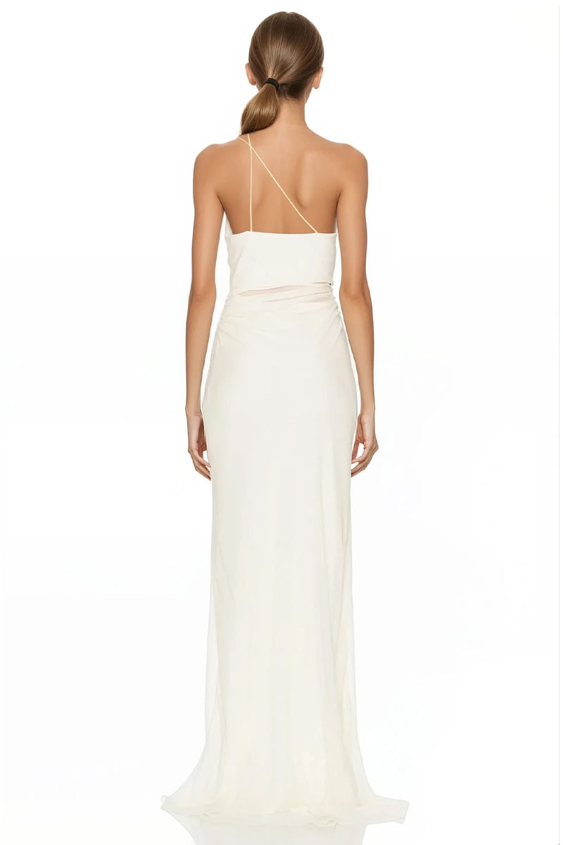 Celestia Strappy Chiffon Gown | Jewelclues #color_white