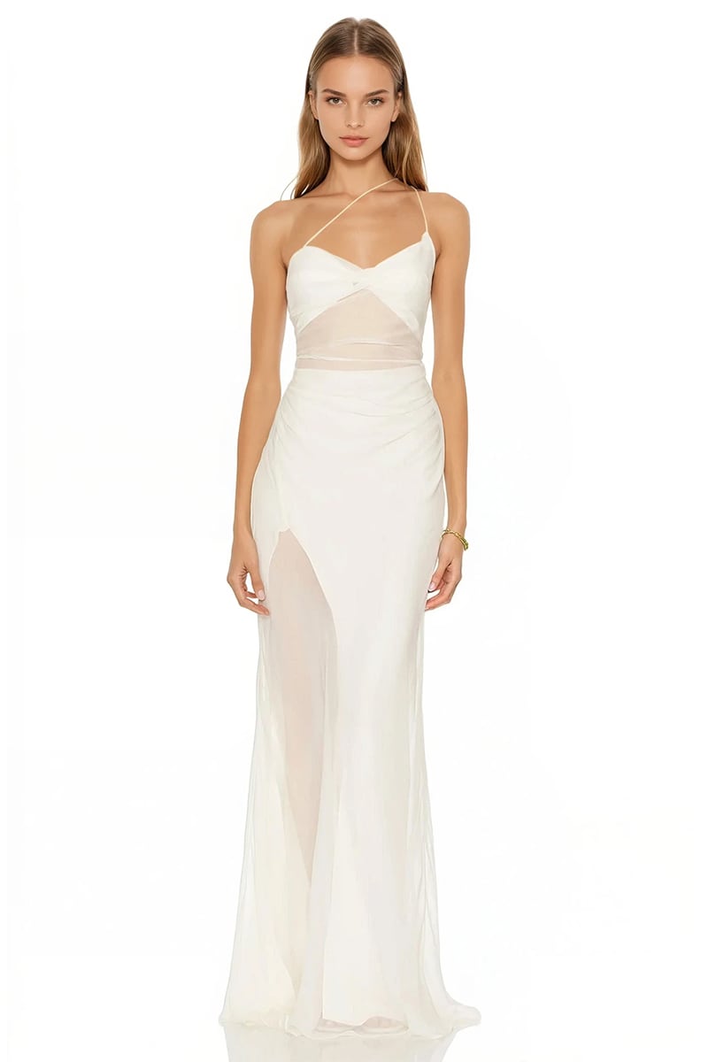 Celestia Strappy Chiffon Gown | Jewelclues #color_white