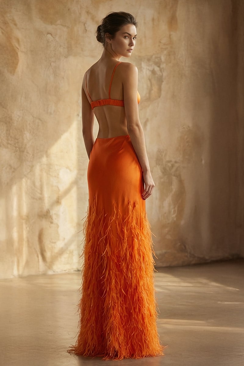 Chantilly Ostrich Feather Gown | Jewelclues | #color_orange