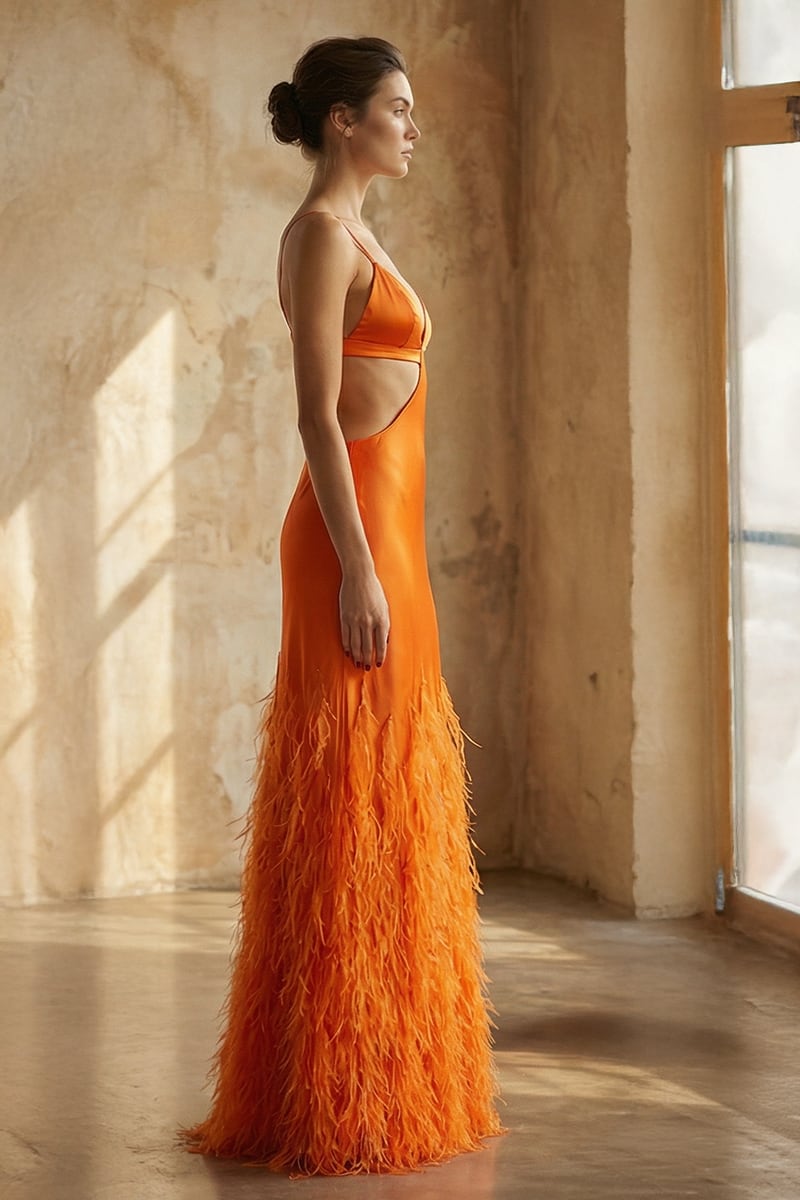 Chantilly Ostrich Feather Gown | Jewelclues | #color_orange