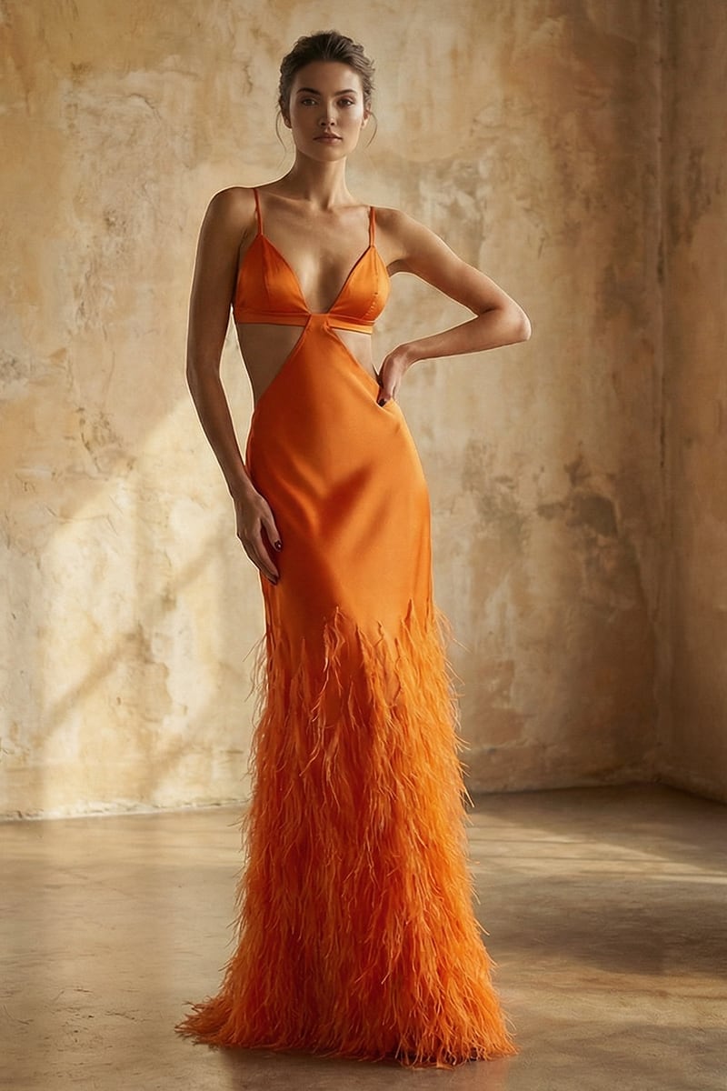 Chantilly Ostrich Feather Gown | Jewelclues | #color_orange