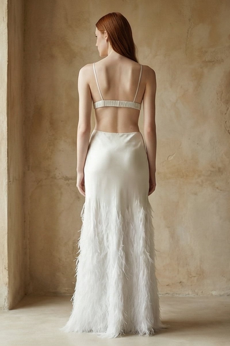 Chantilly Ostrich Feather Gown | Jewelclues | #color_white