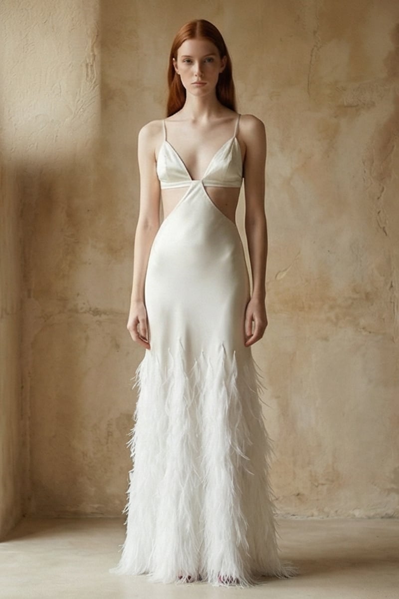 Chantilly Ostrich Feather Gown | Jewelclues | #color_white