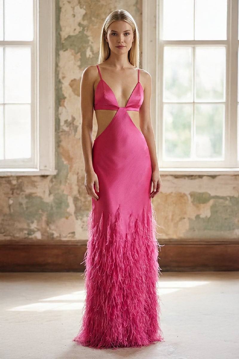 Chantilly Ostrich Feather Gown | Jewelclues | #color_hot pink