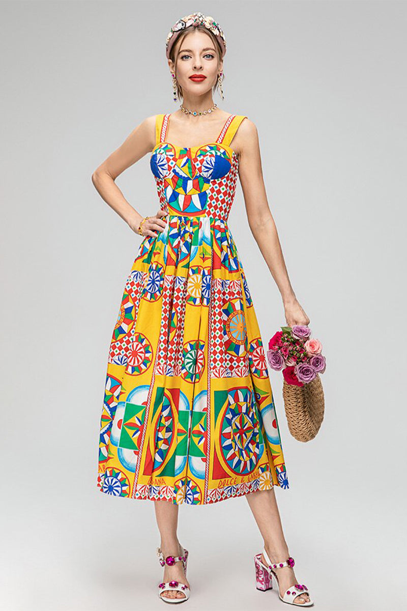 Chasing Sun Carretto Print Bustier Midi Dress | Jewelclues