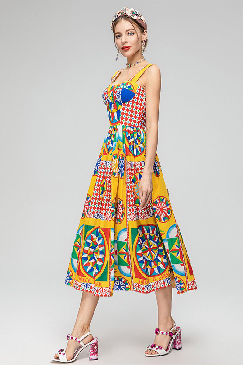 Chasing Sun Carretto Print Bustier Midi Dress | Jewelclues