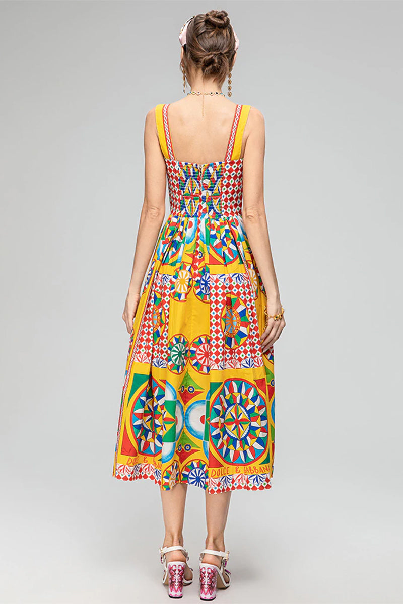 Chasing Sun Carretto Print Bustier Midi Dress | Jewelclues