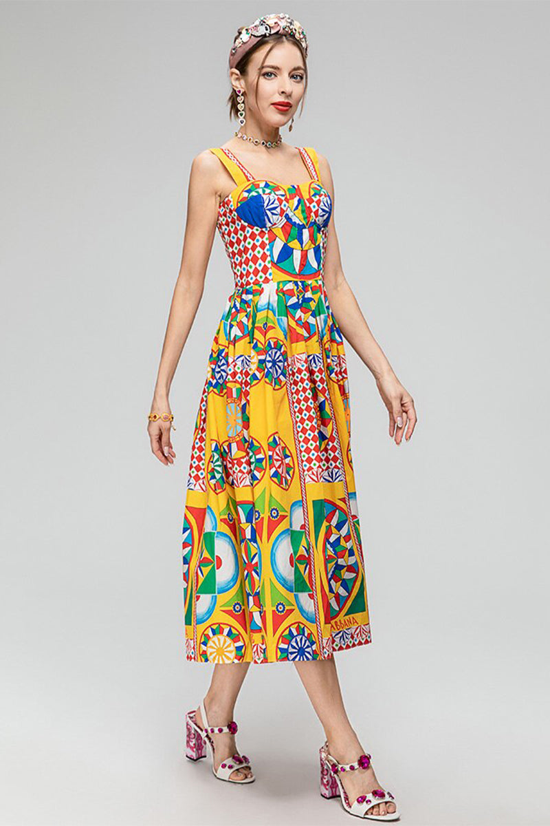 Chasing Sun Carretto Print Bustier Midi Dress | Jewelclues