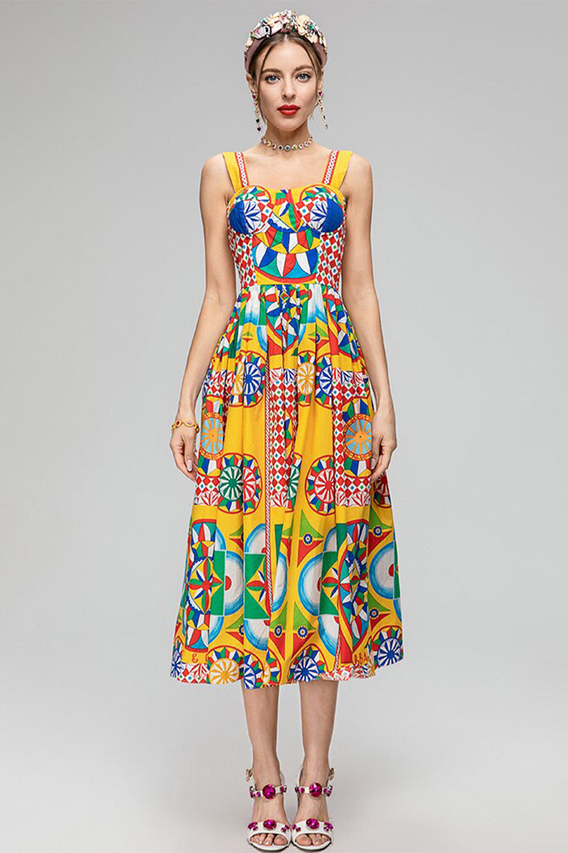 Chasing Sun Carretto Print Bustier Midi Dress | Jewelclues