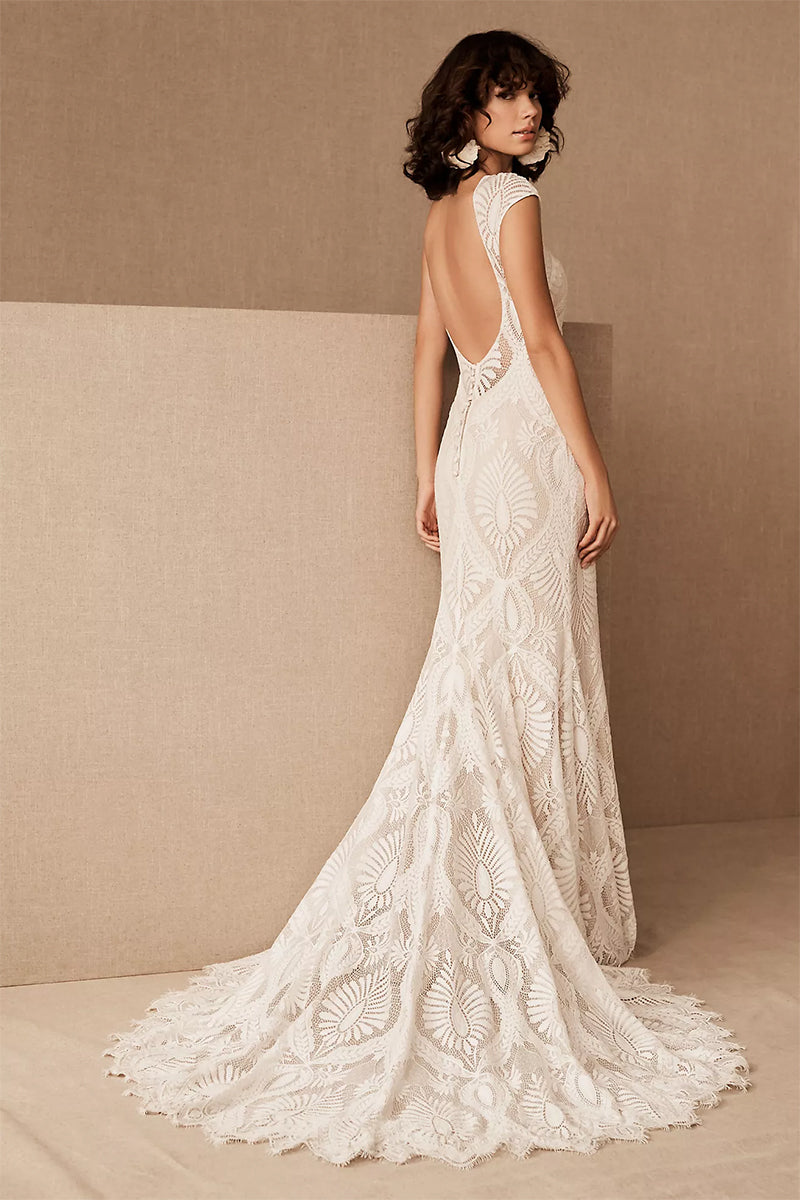 Color_Ivory | Cherished Love Lace Mermaid Wedding Dress | Jewelclues