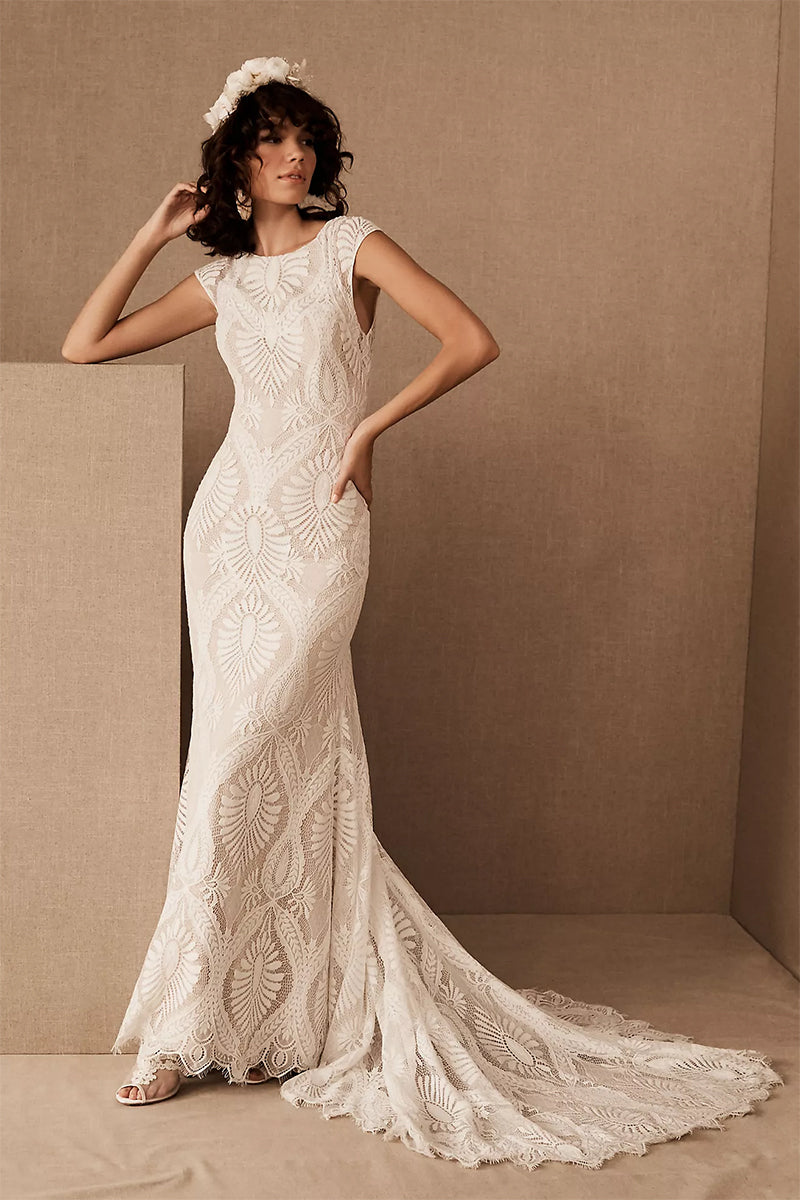 Color_Ivory | Cherished Love Lace Mermaid Wedding Dress | Jewelclues