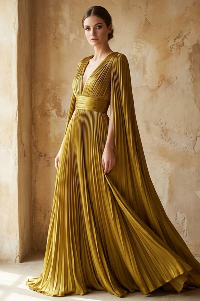 Cleopatra Pleated Satin Gown | JewelClues
