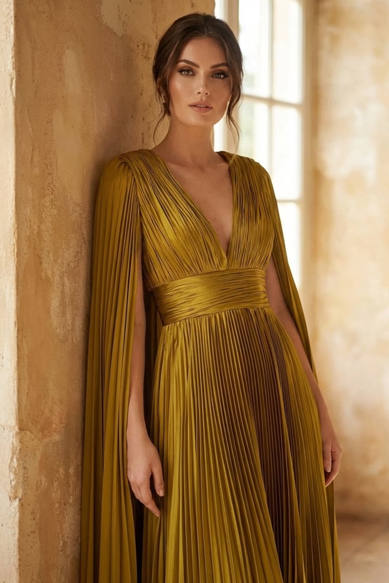 Cleopatra Pleated Satin Gown | JewelClues