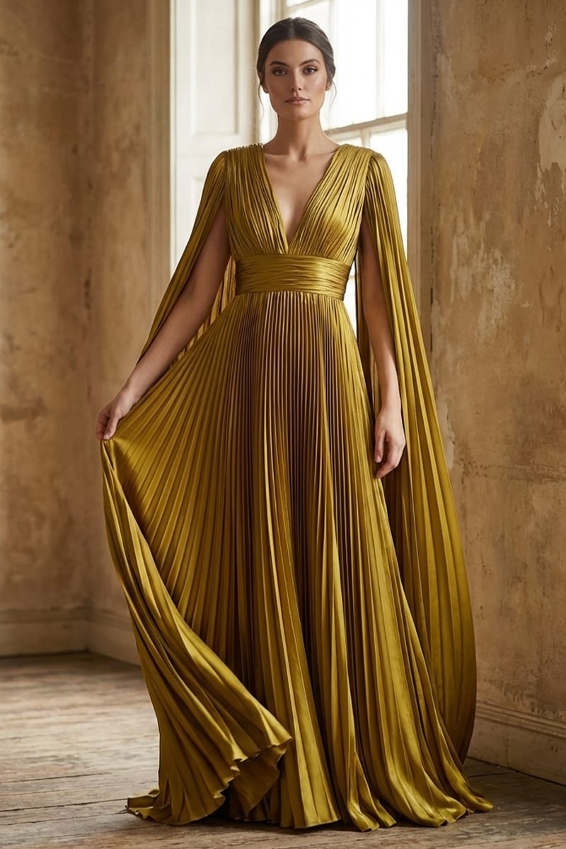 Cleopatra Pleated Satin Gown | JewelClues
