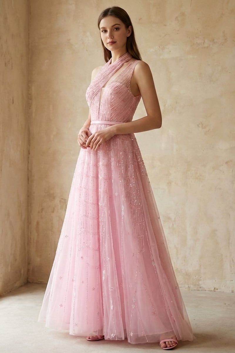 Colette Beaded Embellished Gown | JewelClues #color_pink