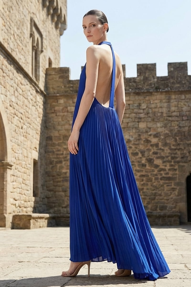 Cyane Pleated Halter Maxi Dress | JewelClues