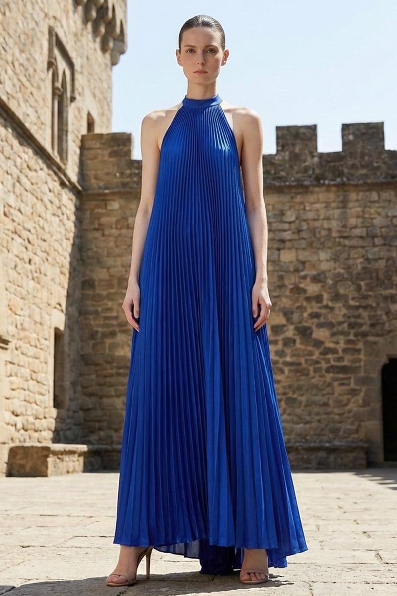 Cyane Pleated Halter Maxi Dress | JewelClues