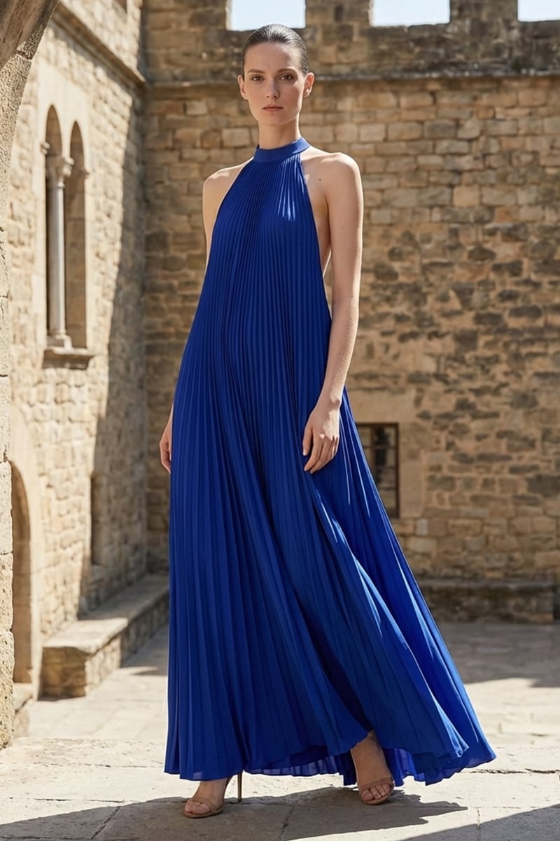 Cyane Pleated Halter Maxi Dress | JewelClues
