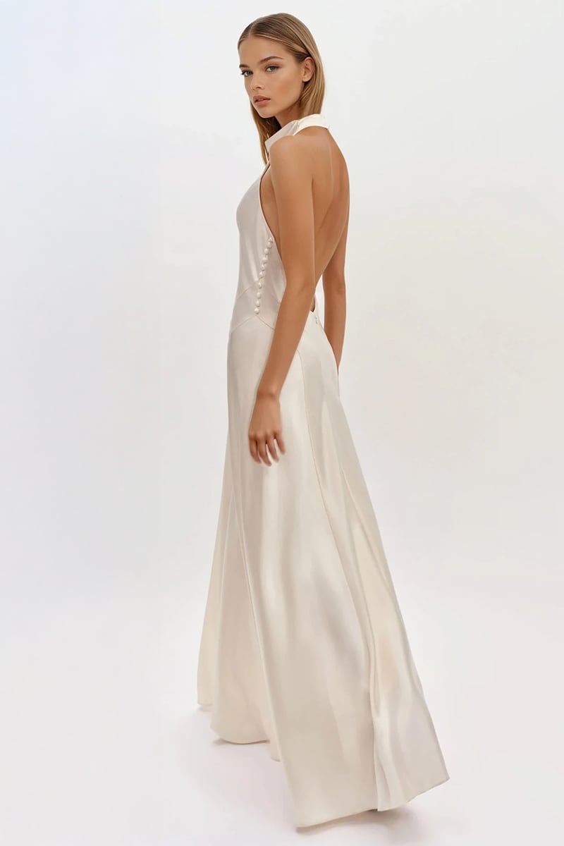 Daphne Backless Satin Gown | Jewelclues