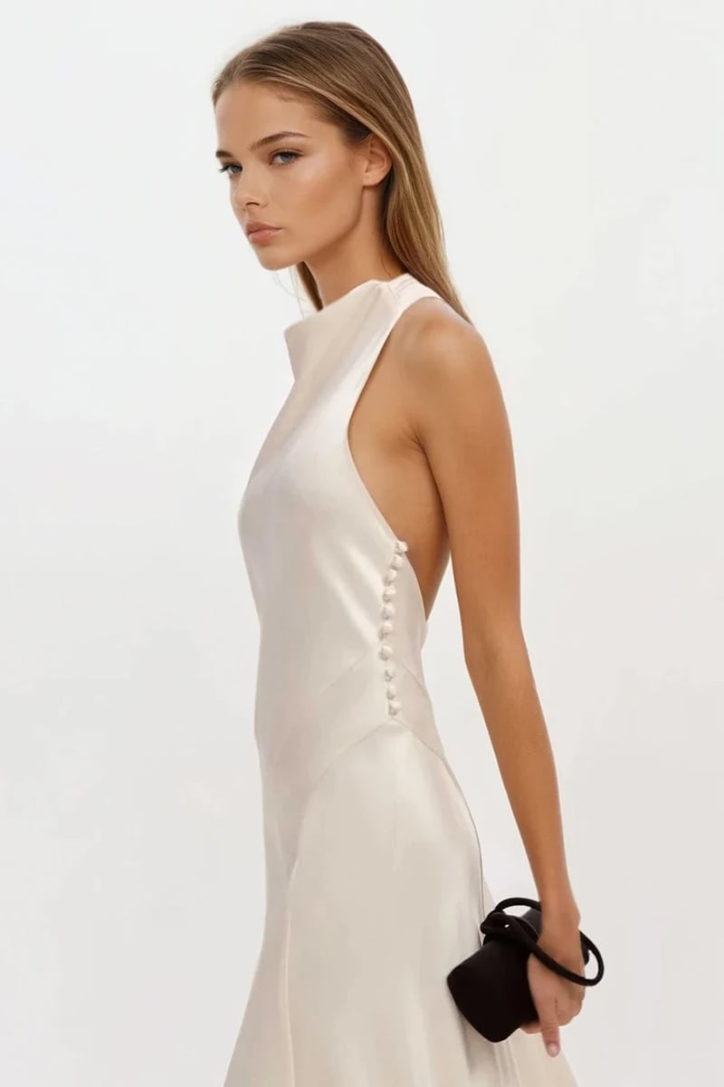 Daphne Backless Satin Gown | Jewelclues