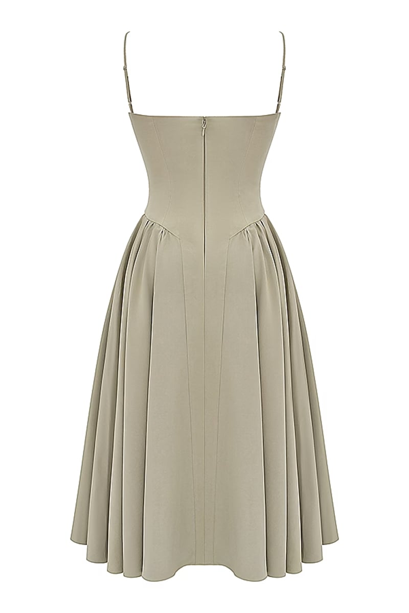 Daydreamer Taupe Bustier Midi Dress | Jewelclues