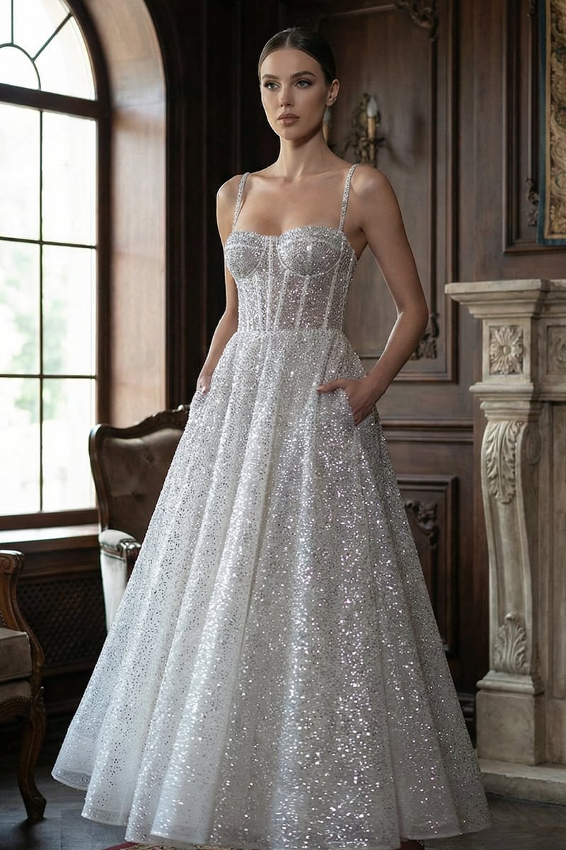 Dazzling Moi Glitter Sleeveless Midi Dress | Jewelclues | #color_white