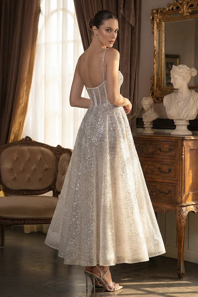 Dazzling Moi Glitter Sleeveless Midi Dress | Jewelclues | #color_white