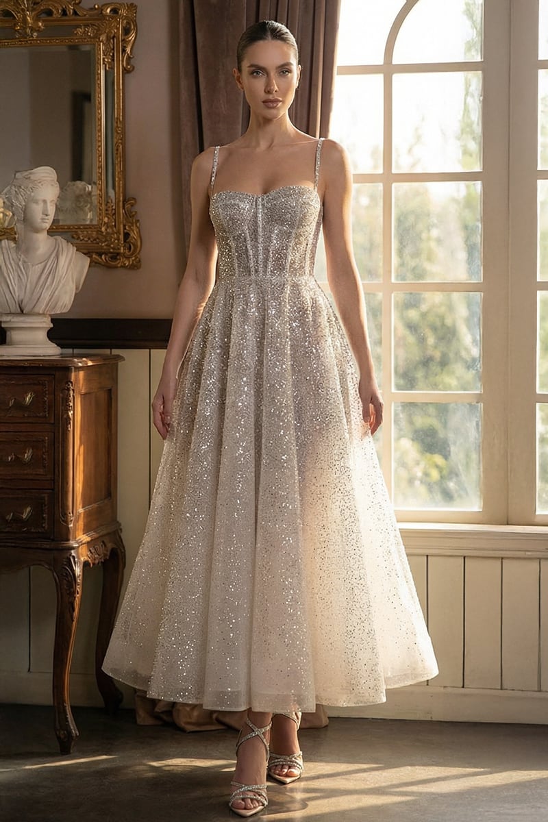 Dazzling Moi Glitter Sleeveless Midi Dress | Jewelclues | #color_white