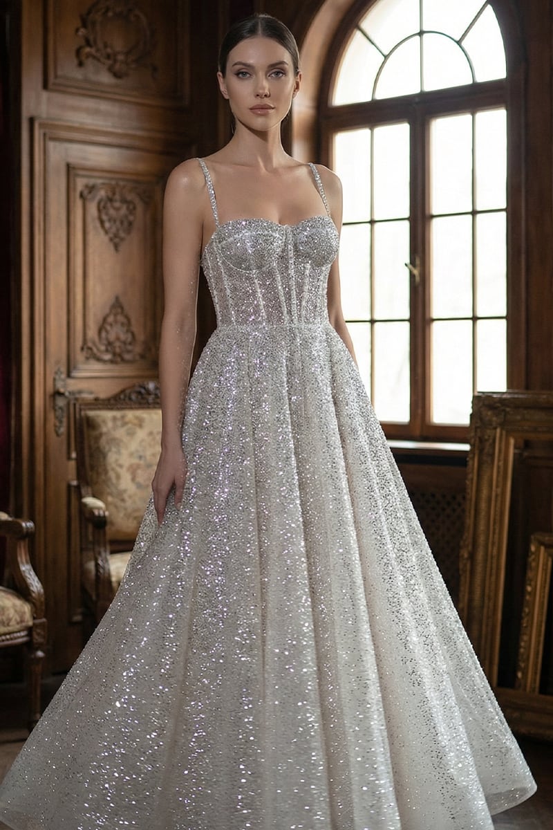 Dazzling Moi Glitter Sleeveless Midi Dress | Jewelclues | #color_white