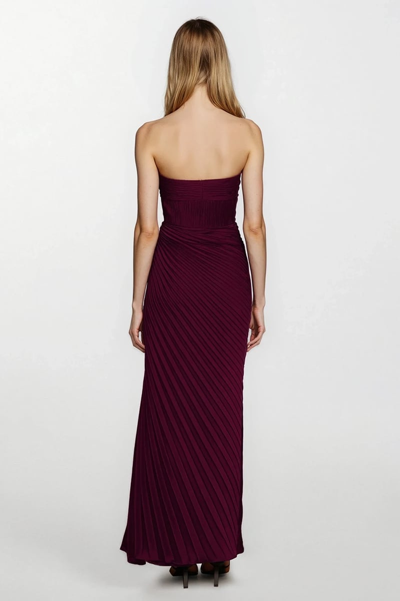 Divina Pleated Strapless Gown | Jewelclues #color_wine