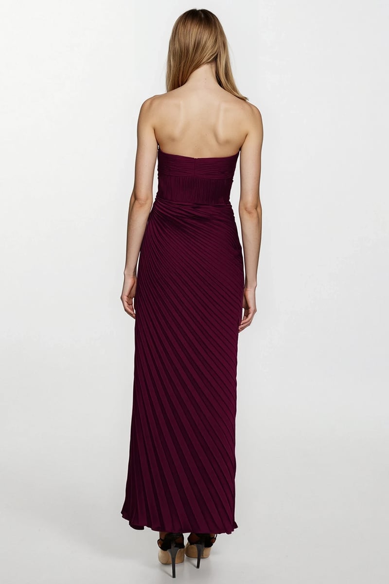 Divina Pleated Strapless Gown | Jewelclues #color_wine