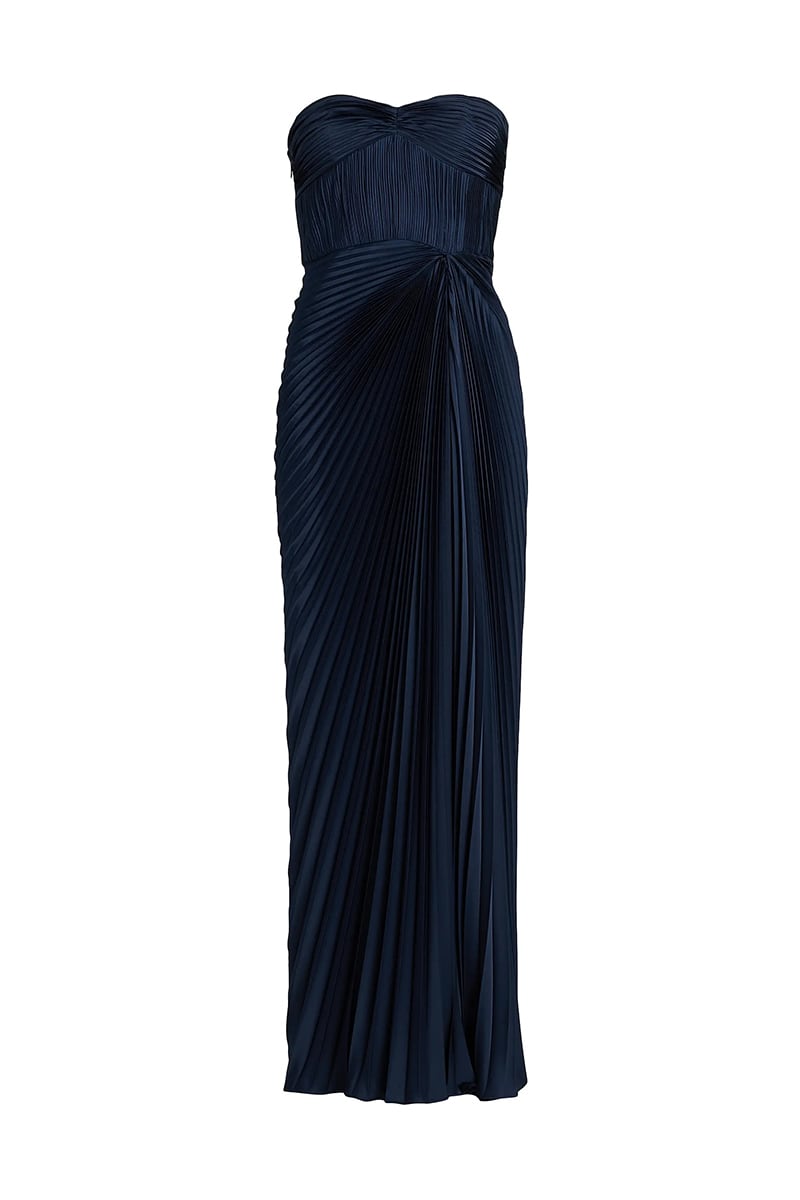 Divina Pleated Strapless Gown | Jewelclues #color_navy blue