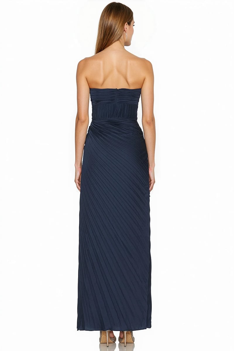 Divina Pleated Strapless Gown | Jewelclues #color_navy blue