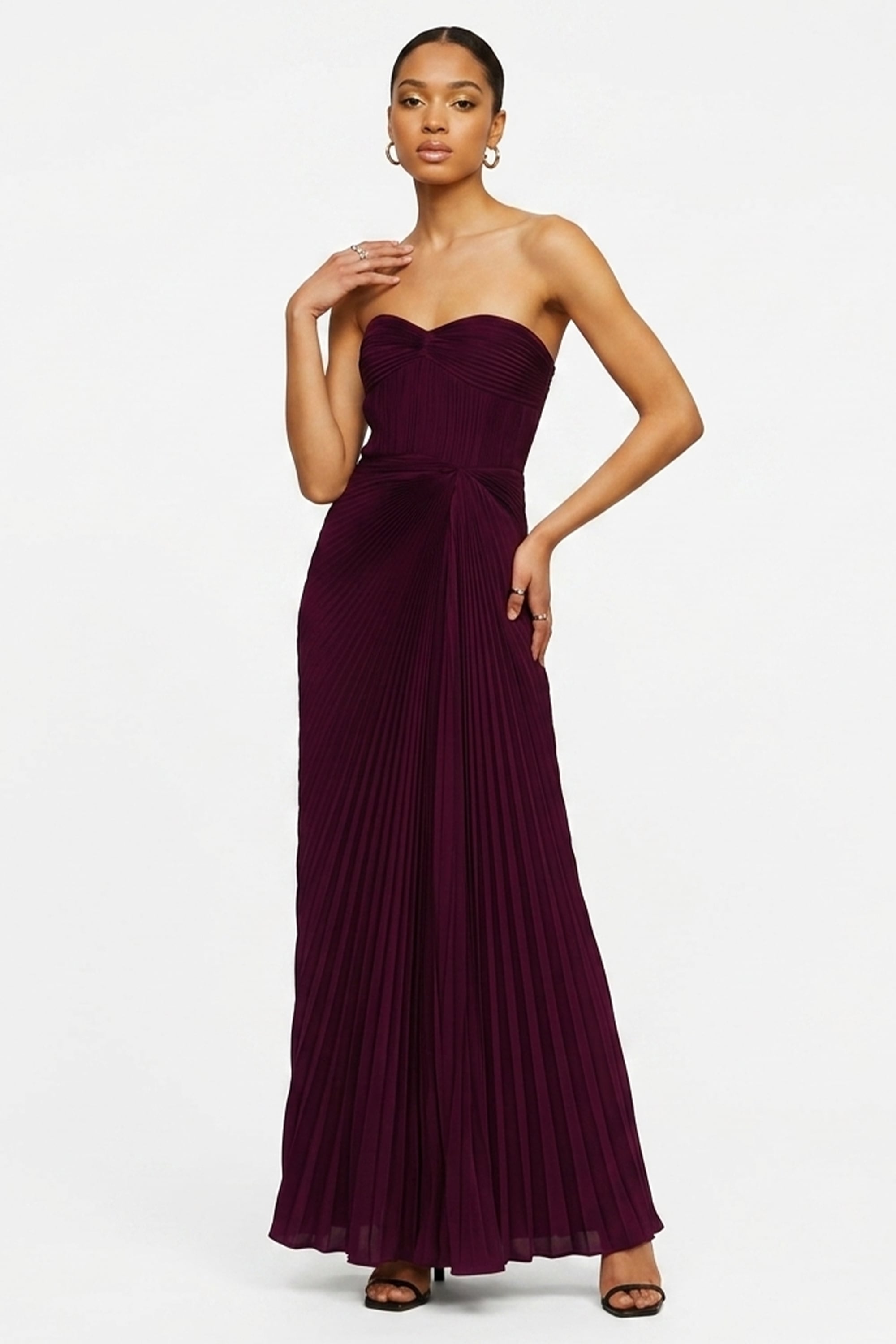 Divina Pleated Strapless Gown | JewelClues #color_wine
