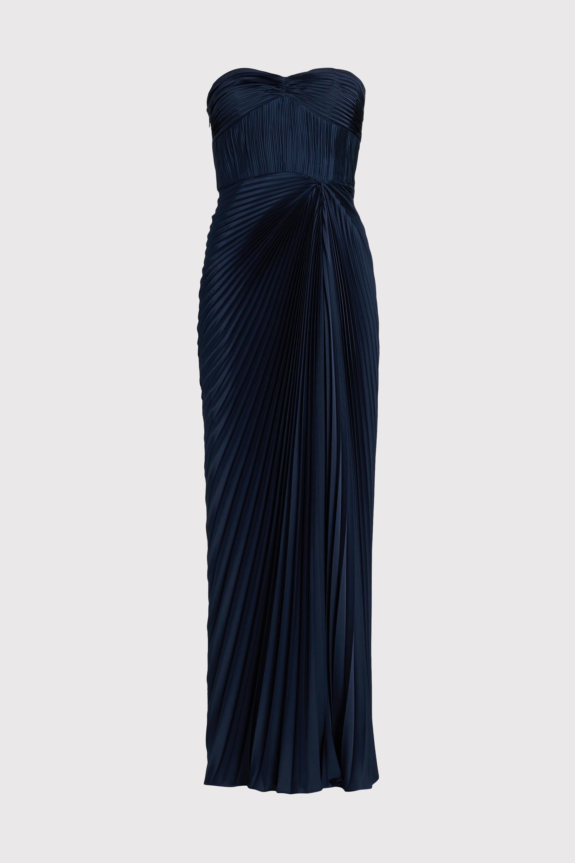 Divina Pleated Strapless Gown | JewelClues #color_navy blue