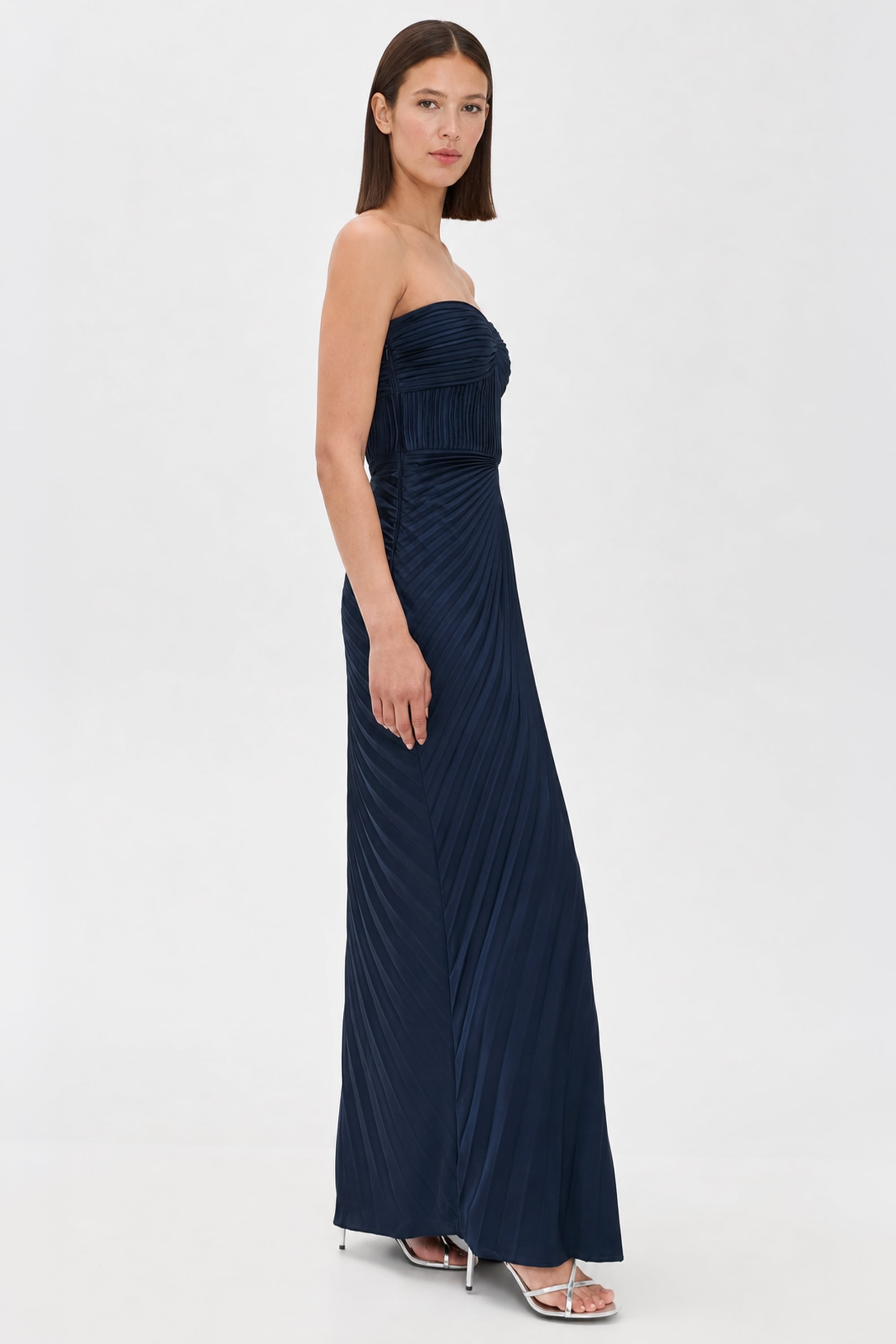 Divina Pleated Strapless Gown | JewelClues #color_navy blue