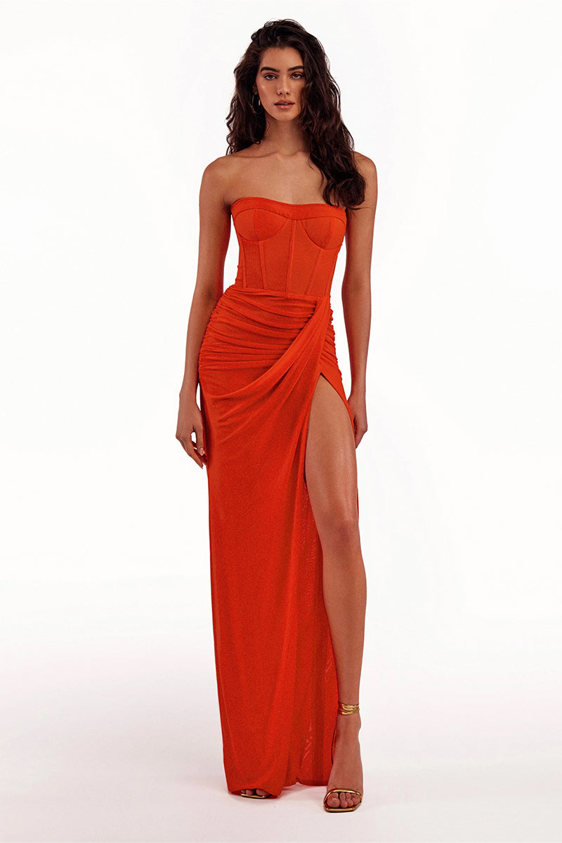 Dream Bodycon Strapless Maxi Dress | Jewelclues #color_coral