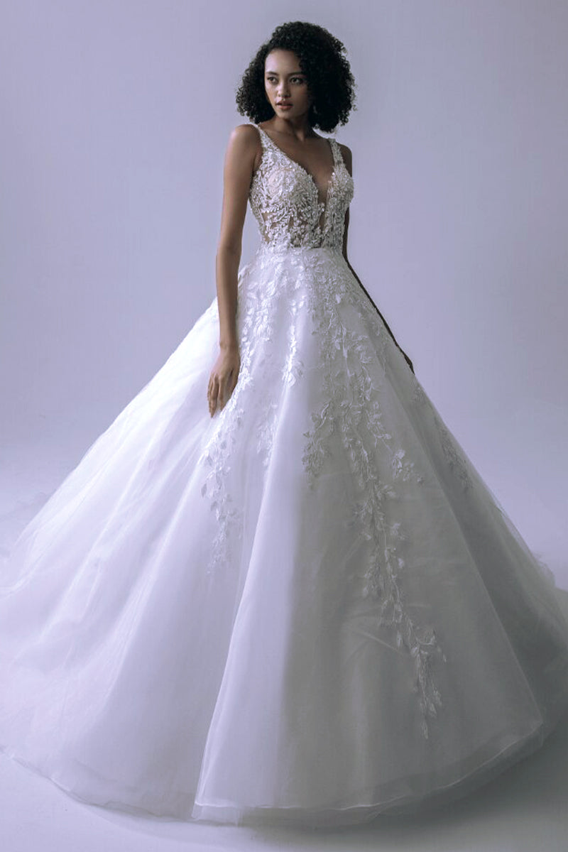 Dream Lace Applique Tulle A-Line Wedding Dress | Jewelclues #color_white