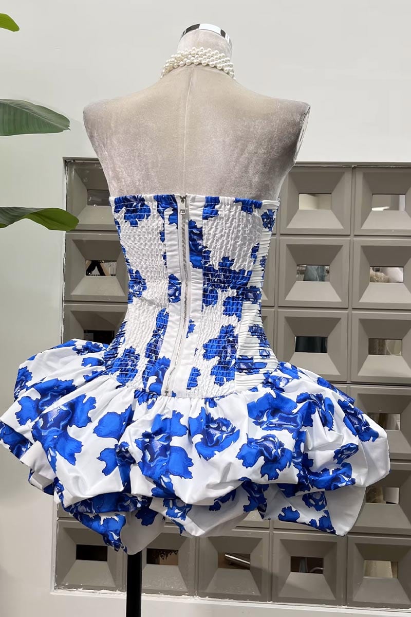 Effortless Charm Floral Strapless Mini Dress | Jewelclues #color_blue