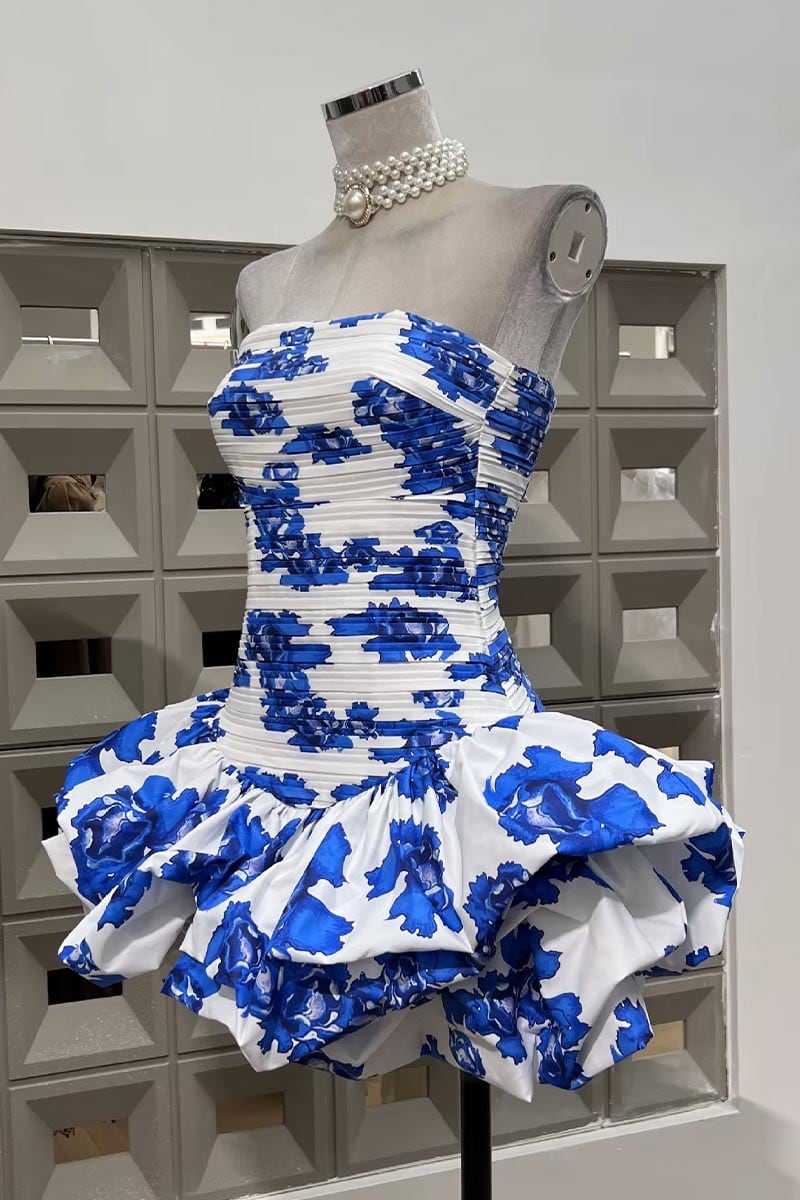 Effortless Charm Floral Strapless Mini Dress | Jewelclues #color_blue