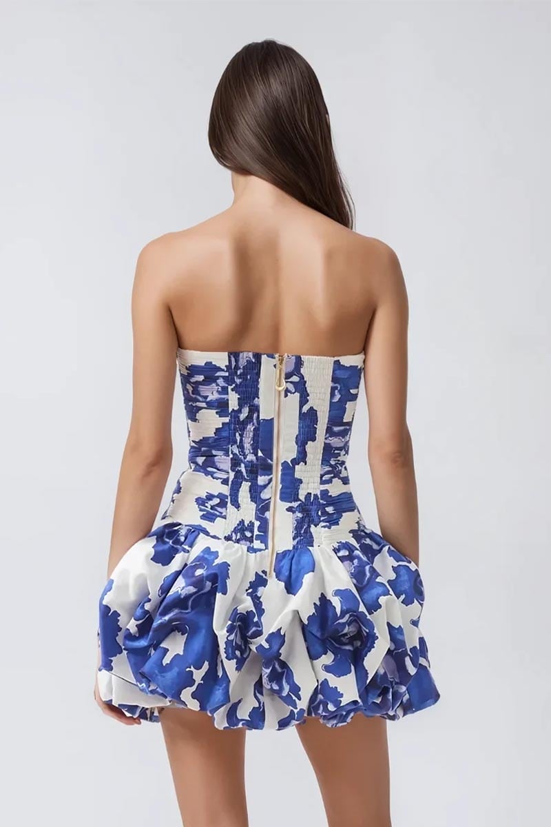 Effortless Charm Floral Strapless Mini Dress | Jewelclues #color_blue