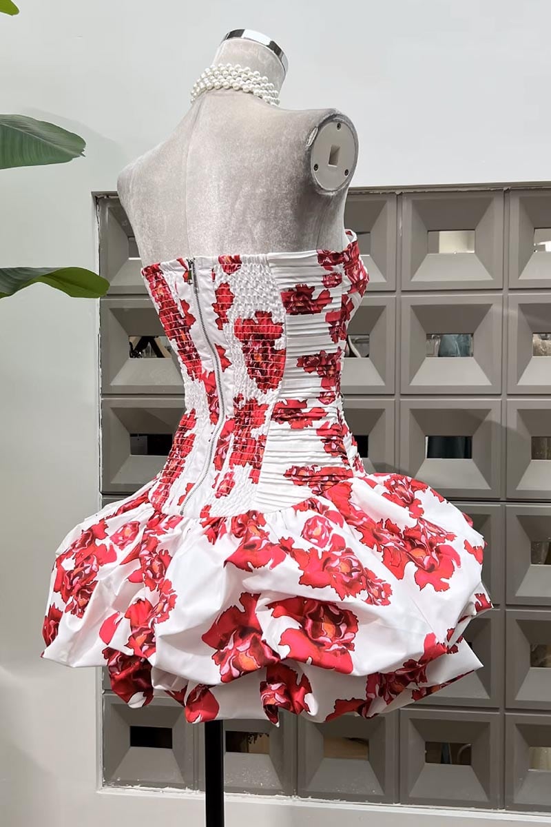 Effortless Charm Floral Strapless Mini Dress | Jewelclues #color_claret