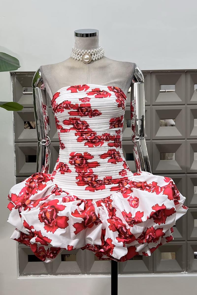 Effortless Charm Floral Strapless Mini Dress | Jewelclues #color_claret