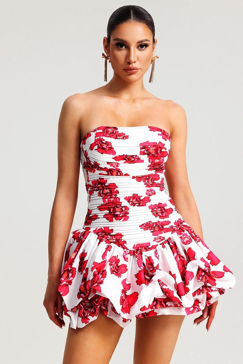 Effortless Charm Floral Strapless Mini Dress | Jewelclues #color_claret