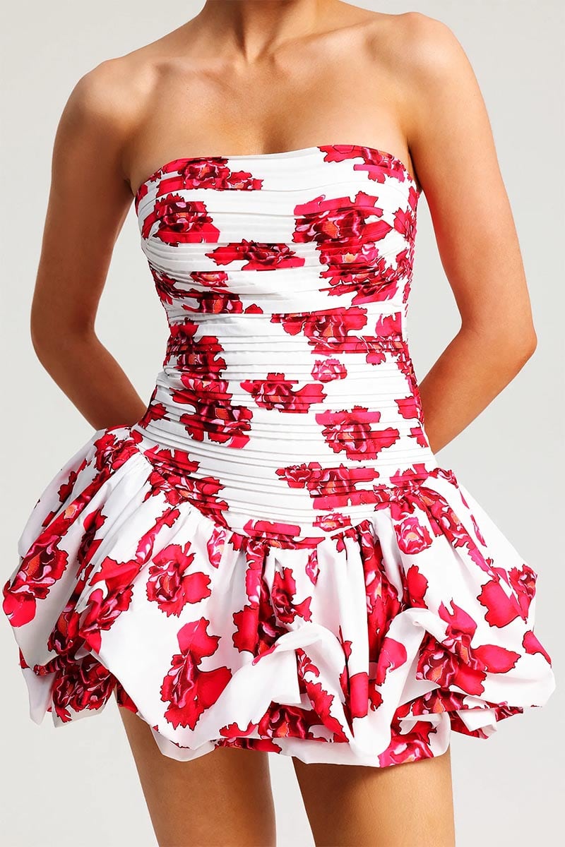 Effortless Charm Floral Strapless Mini Dress | Jewelclues #color_claret