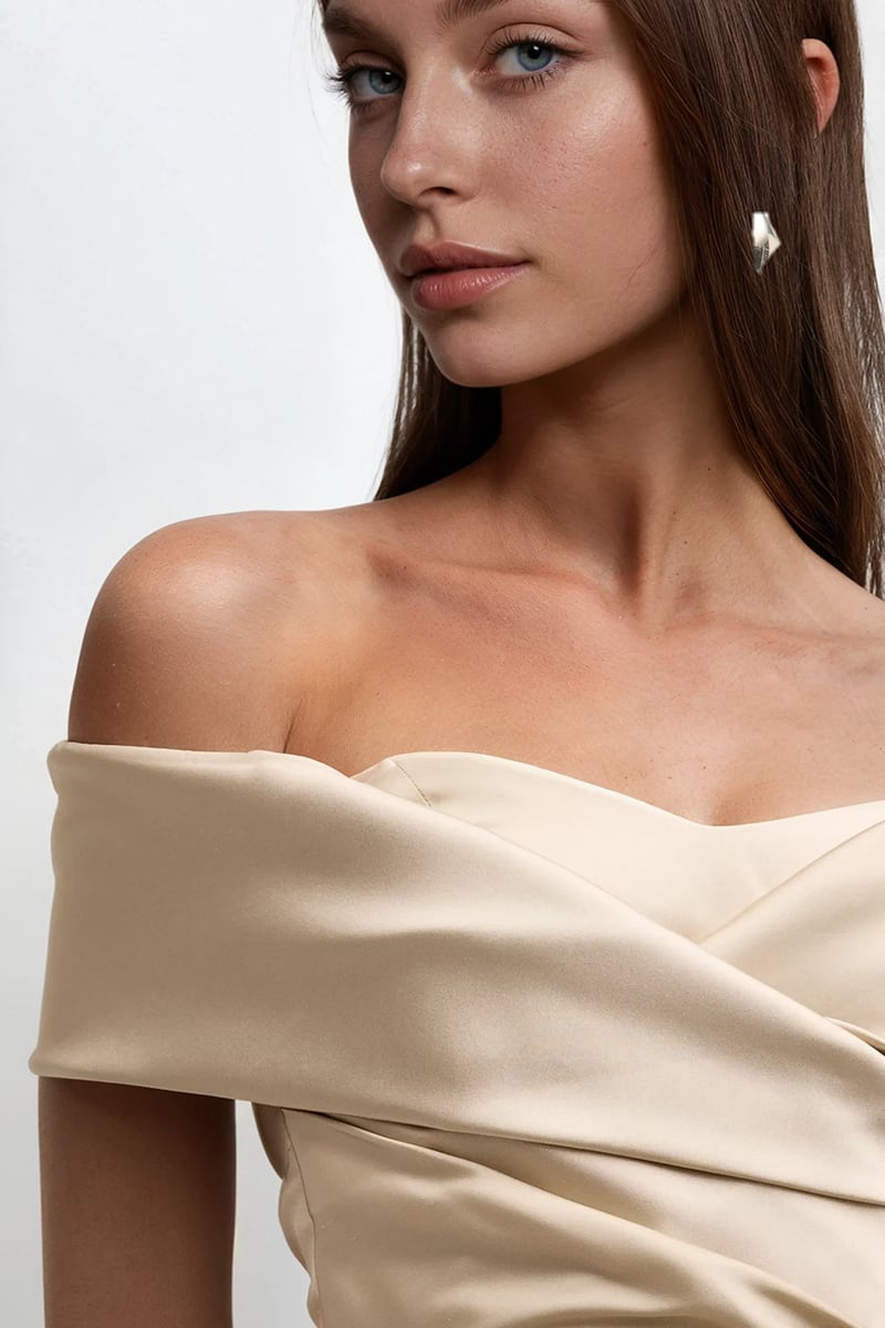 Elara Off-Shoulder Satin Gown | Jewelclues