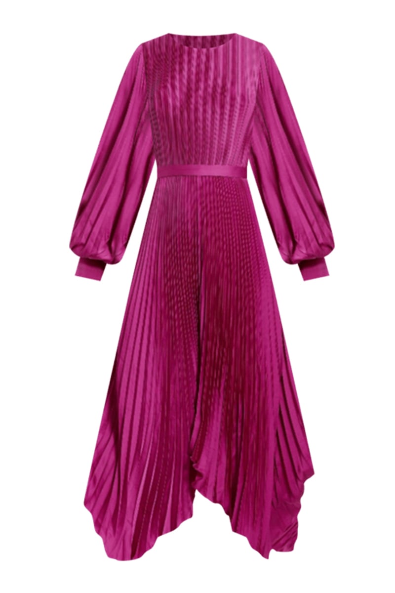 Elaraine Pleated Tea-Length Dress | Jewelclues #color_magenta